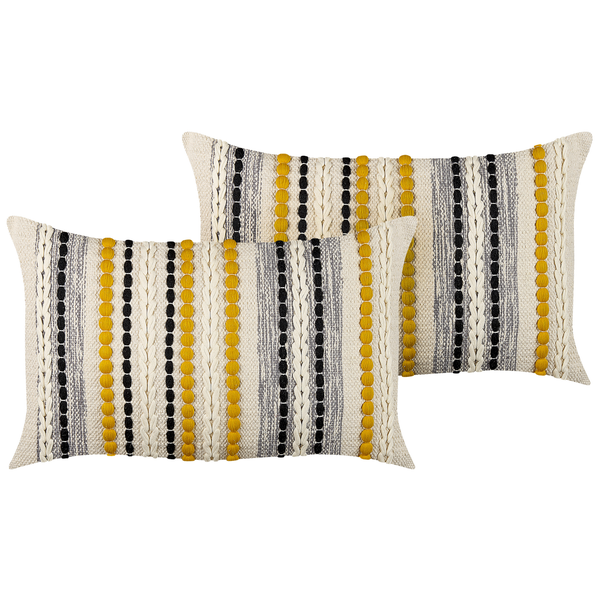 Dekokissen 2er Set ARDISIA Baumwolle 40 x 60 cm Hellbeige Streifenmuster