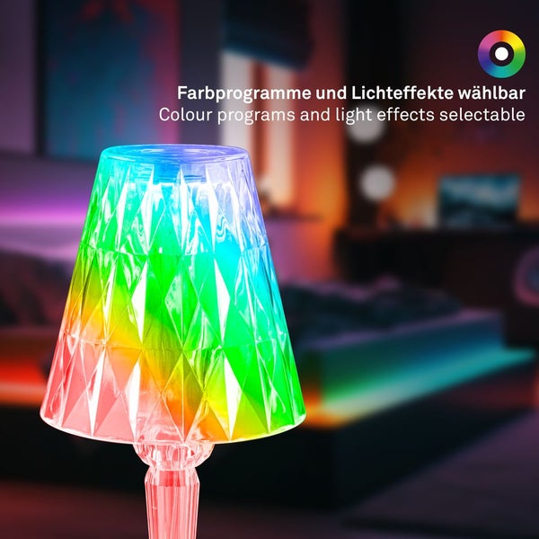 Briloner Leuchten ANIA LED LED Akku Tischleuchte 1x LED USB Anschluss mit ladefunktion Akkubetrieb RGB Fernbedienung Dimmbar 2,3 W 65 lm Kunststoff Transparent