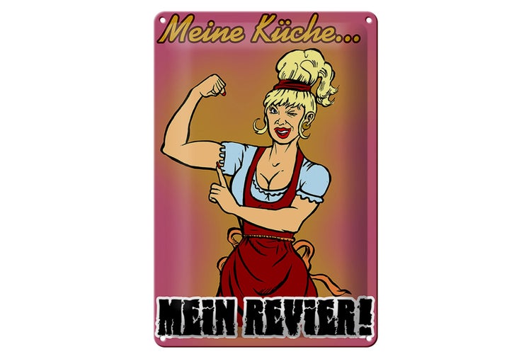 Blechschild Pinup 20x30cm Spruch Meine Küche mein Revier