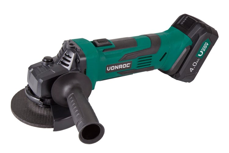 Winkelschleifer 20V, 115 mm - Komplettset mit 1x 4.0Ah Akku, Schnellladegerät, Seitengriff und Aufbewahrungstasche
