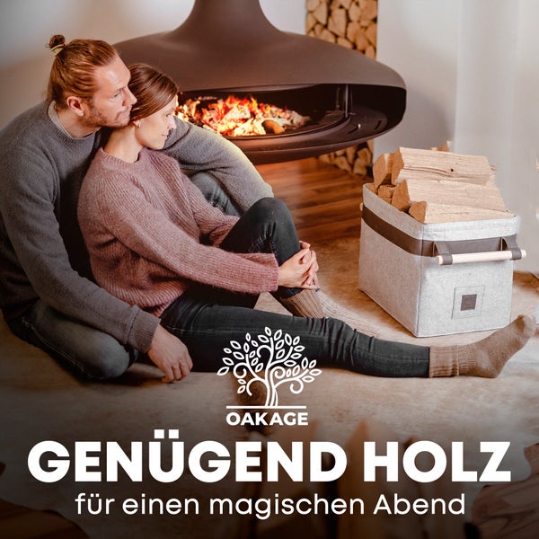 OAKAGE® Classic Hellgrau Holzkorb Filz - Metallrahmen für Zusatzstabilität - 42x32x35cm