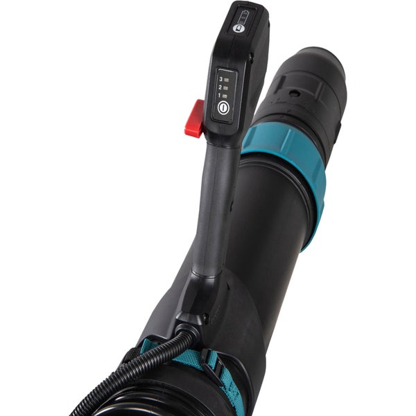 Aufsicht auf einen Laubsauger mit Bedienfeld am Griff