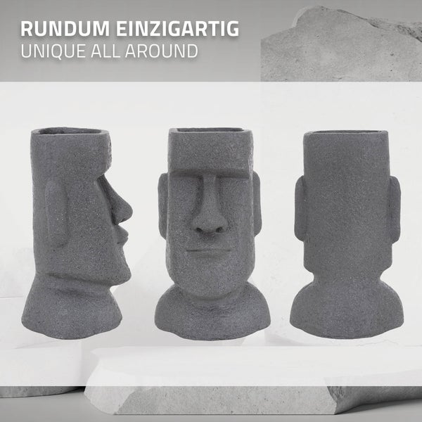 ML-Design Pflanztopf Osterinsel Figur 26x23x43 cm Grau, Harz Moai-Kopf Skulptur, Innen- und Außenstatue, massiv, Pflanzgefäß Blumentopf Übertopf Gesicht Pflanzer Gartendeko Vase Urne für Pflanzen