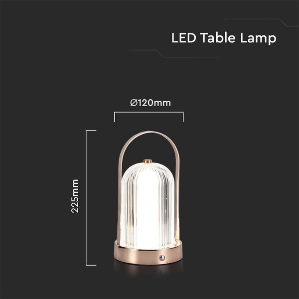 LED-Tischleuchte mit den Maßen 225 mm Höhe und 120 mm Durchmesser.