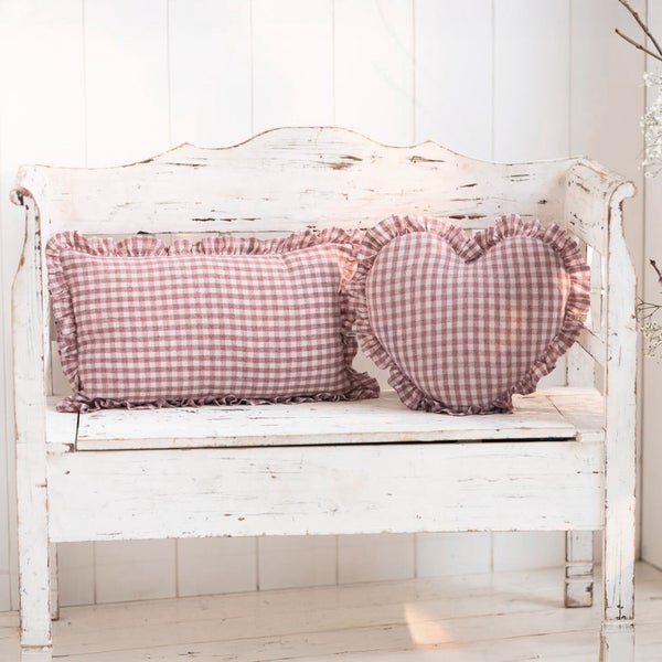 FRANK FLECHTWAREN|Herzkissen Vintage Karo, 35 x 35 cm, BAUMWOLLE, LEINEN, POLYESTER