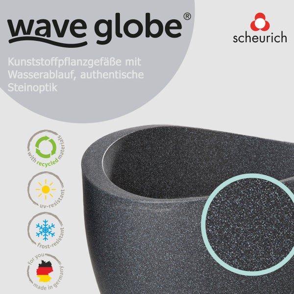 Scheurich Wave Globe 40, Pflanzgefäß/Blumentopf/Pflanzkübel, rund,  aus Kunststoff Farbe: Schwarz-Granit, 39,5 cm Durchmesser, 29,3 cm hoch, 19 l Vol.
