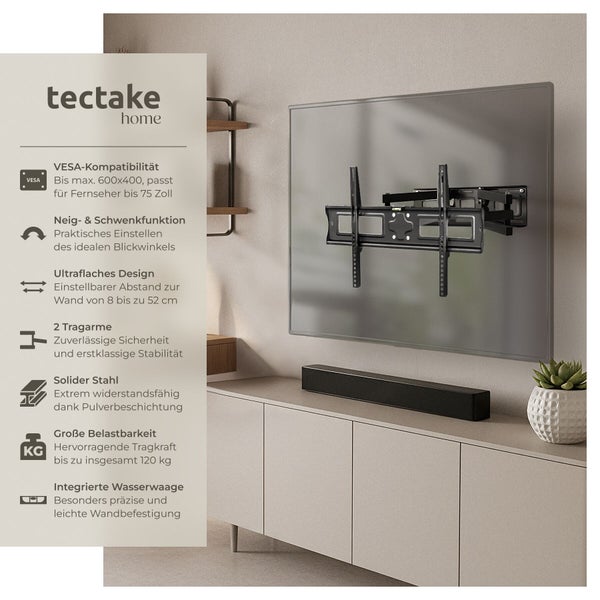 Tectake Home Fernsehhalterung zur Wandmontage für Fernseher bis 75 Zoll