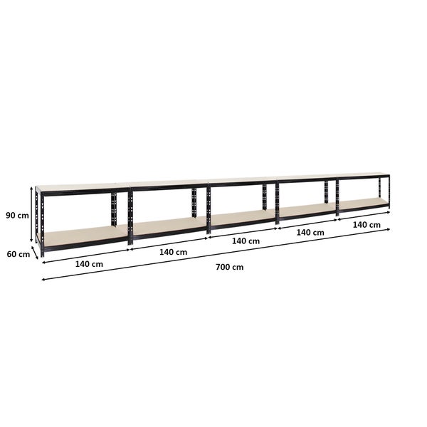 PROREGAL Mega Deal 5x Werkbank Tiger HxBxT 90 x 140 x 60 cm Fachlast 300 kg Schwarz