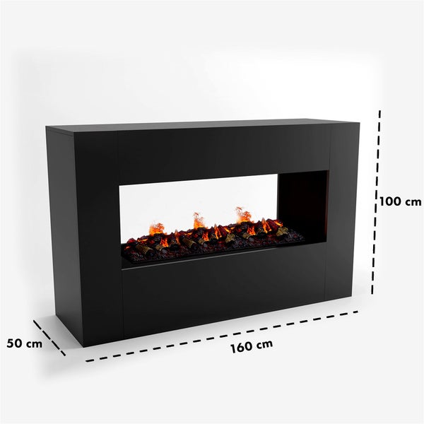 GLOW FIRE Elektrokamin 'Konsalik1000' | Wasserdampf Kamin mit OMC 1000 inkl. Holz in schwarz als Raumteiler | HxBxT: 100x160x50 cm