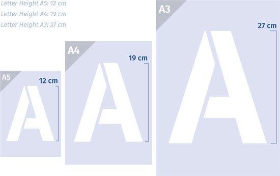 QBIX Großformat A5 Buchstaben-Vorlagen-Set - Komplettes Alphabet - Schrifthöhe von 12 cm