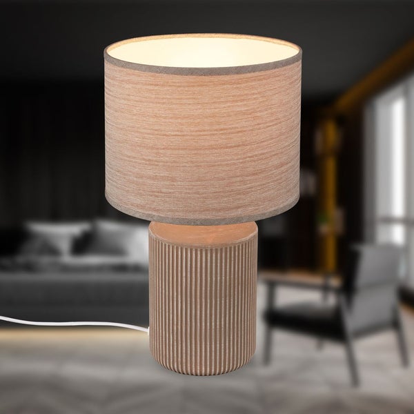 Tischlampe Tischleuchte Wohnzimmer Schlafzimmer Stoffschirm Keramikfuß