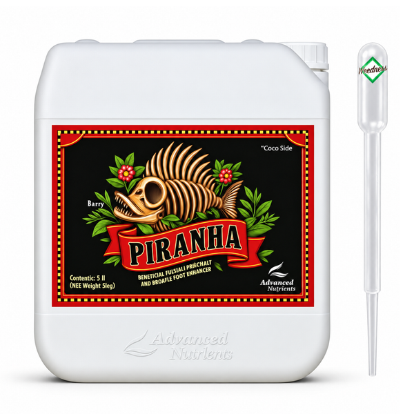 Piranha Pflanzendünger von Advanced Nutrients, 5 Liter Kanister mit Dosierpipette für die Nährstoffversorgung.