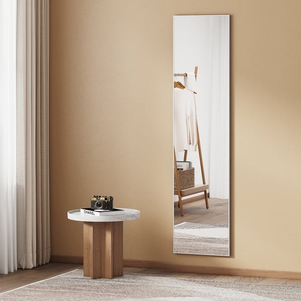 EMKE Standspiegel mit Rahmen aus Aluminiumlegierung, 160x40cm HD Groß Ganzkörperspiegel mit Haken, Rechteckiger Hochspiegel für Wohnzimmer oder Ankleidezimmer Chrome
