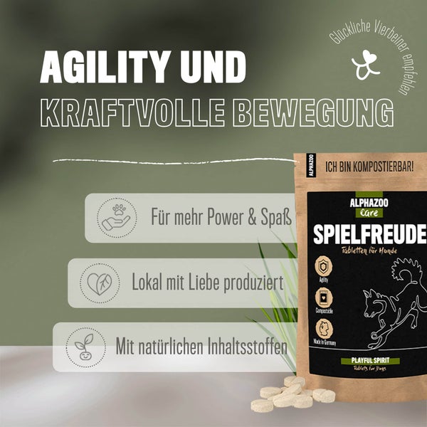 ALPHAZOO Spielfreude Tabletten 180g für Hunde I Bewegungsfreude und Agility Tabs