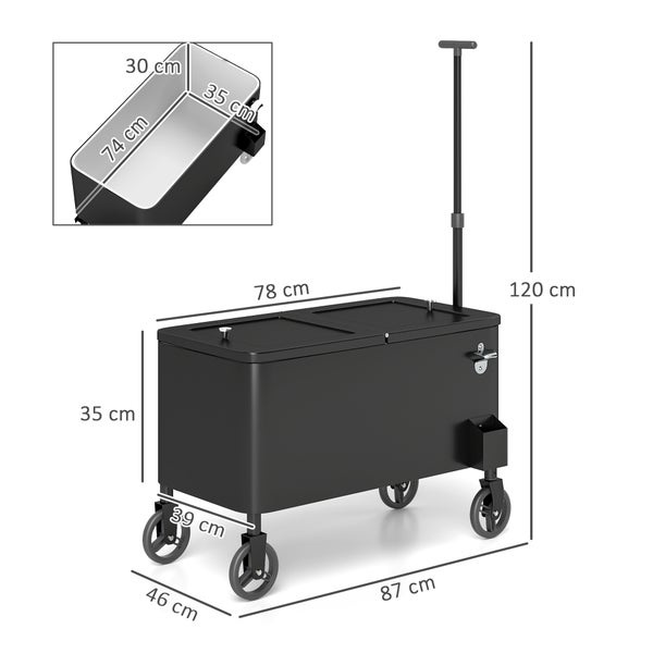 Outsunny 76L Kühlwagen Servierwagen mit Rädern Flaschenöffner Deckel Griffe Fahrbare Kühlbox Beistellwagen Bar Kühlbehälter Getränkewagen für Outdoor Terrassen Party Weiß