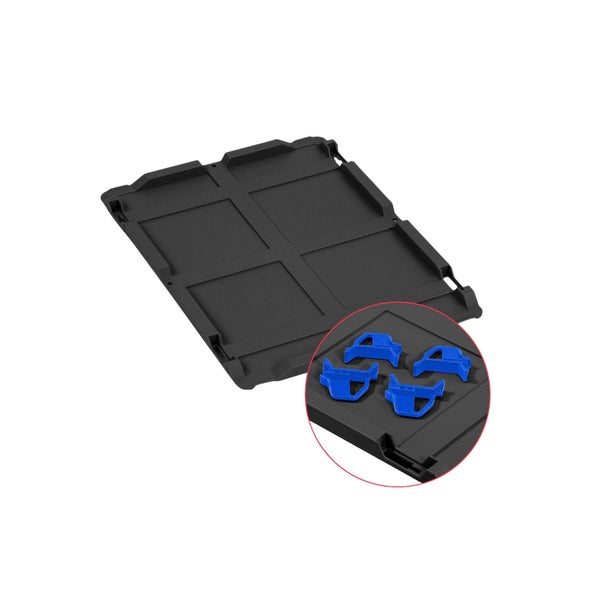 PROREGAL SuperSparSet 4x Eurobox NextGen Color mit Auflagedeckel und Schiebeschnappverschlüsse, HxBxT 32x30x40cm, 30 Liter, Schwarz, Griffe blau geschlossen, Eurobehälter, Transportbox, Transportbehälter, Stapelbehälter