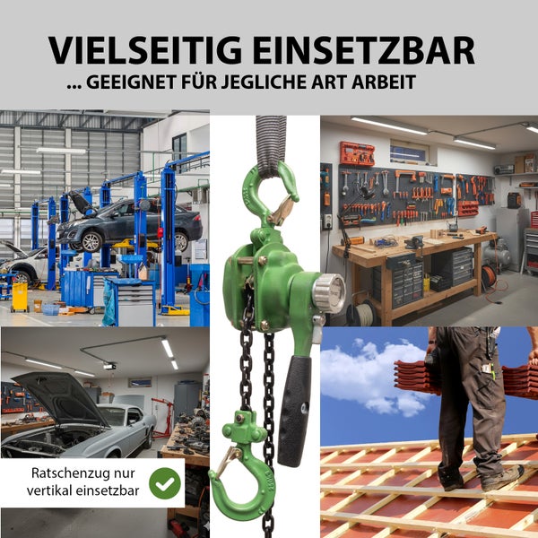 Ein Hebelzug, der für den vertikalen Einsatz konzipiert ist, mit verschiedenen Anwendungsszenarien in Werkstätten und auf Baustellen.