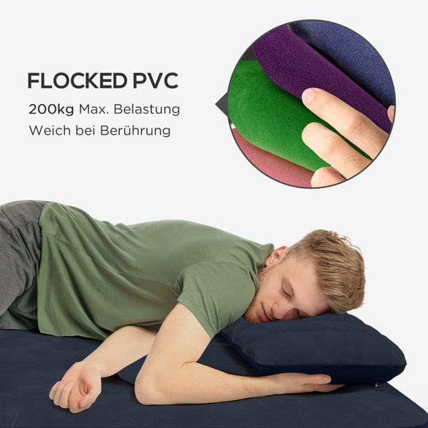 Outsunny Luftbett, Luftmatratze mit Handpumpe, Kopfkissen, Campingbett für 2 Personen, Blau, 203 x 152 x 22 cm