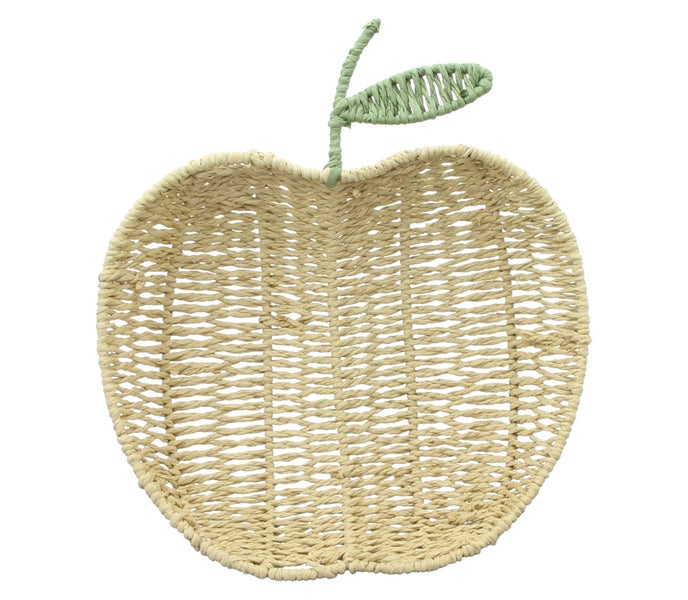 Dekorativer Apfel aus geflochtenem Material als Wanddekoration oder Platzset