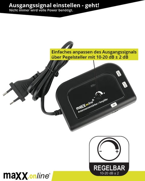 Antennenverstärker mit 2 Ausgängen 2X 20 dB Verstärkung inkl. F-Adapter, 85-1006 MHz, Kabelfernsehen, Kabel Verstärker, Verstärker Wohnung, Wohnungsverstärker