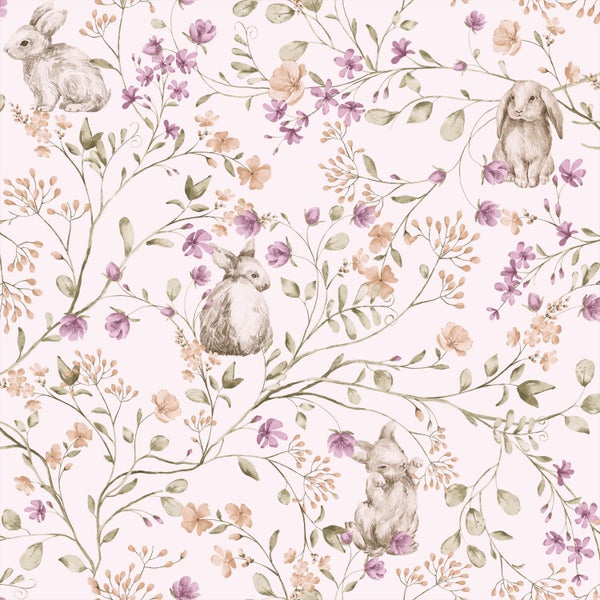 Muster mit floralen Elementen und Hasenmotiven