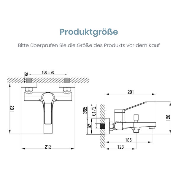 EMKE Duscharmatur Schwarz Matt, Einhebelmischer mit G1/2 Anschluss, Minimalistische Mischbatterie für Dusche, Badarmatur im modernen, kantigen Design,212mm x 201mm
