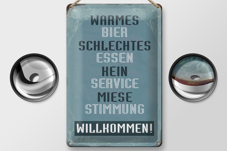Blechschild Spruch 20x30cm warmes Bier schlechtes Essen