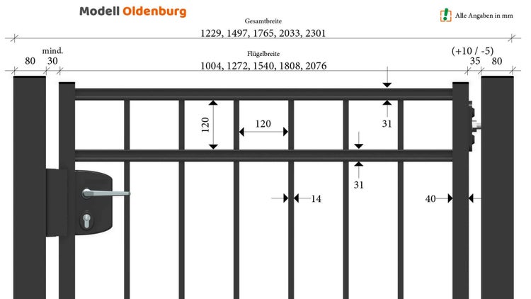 Modell Oldenburg Tor mit Breitenangaben