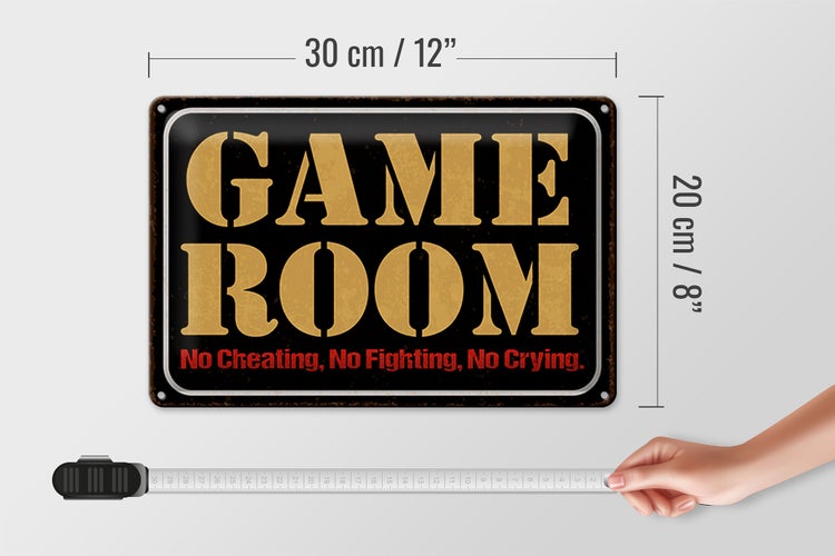 Blechschild Spruch 30x20cm Game room no cheating no fighting