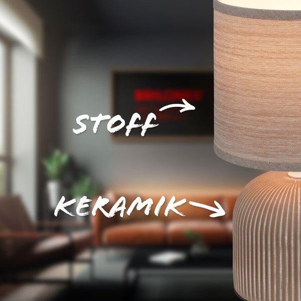 Tischlampe Tischleuchte Wohnzimmer Schlafzimmer Stoffschirm Keramikfuß