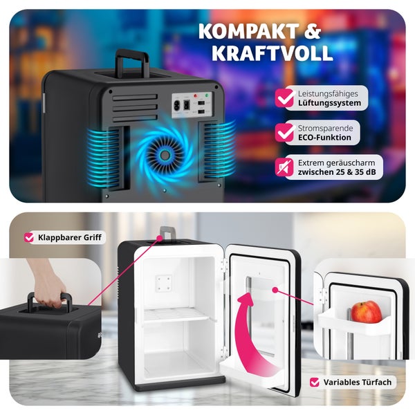 Tragbarer Mini-Kühlschrank tectake  27 x 31 x 41 cm 2 in 1 Kühl- und Heizfunktion schwarz