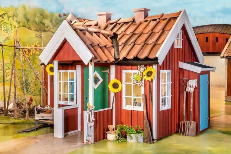 Alpholz Spielhaus Pettersson Kinderspielhaus aus Holz, Kinderhaus mit 44 mm Wandstärke Holzhaus Kinder, Naturbelassen 2,8x2,5m