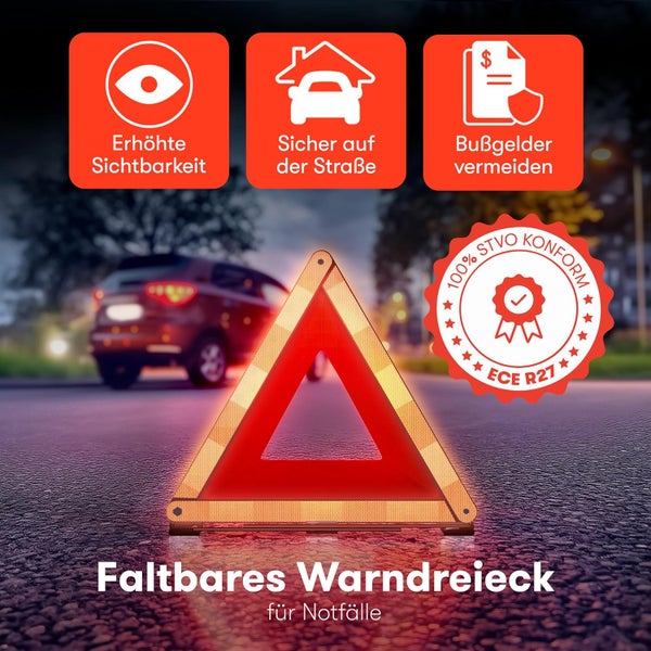 PURAHELP Warndreieck Kfz nach aktueller Norm 2025 ECE R27 (StVO konform) – Kompaktes Pannendreieck für maximale Sicherheit – Klappbares Warndreieck Auto nach EU-Norm