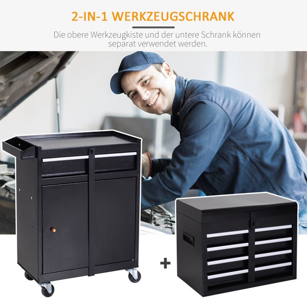 DURHAND, Werkstattwagen, Werkzeugschrank, L60x B28 x H104,5 cm, Metall, Schwarz