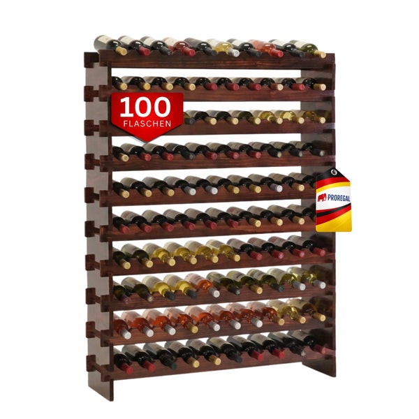 Weinregal aus Holz für einhundert Flaschen, Proregal Logo.