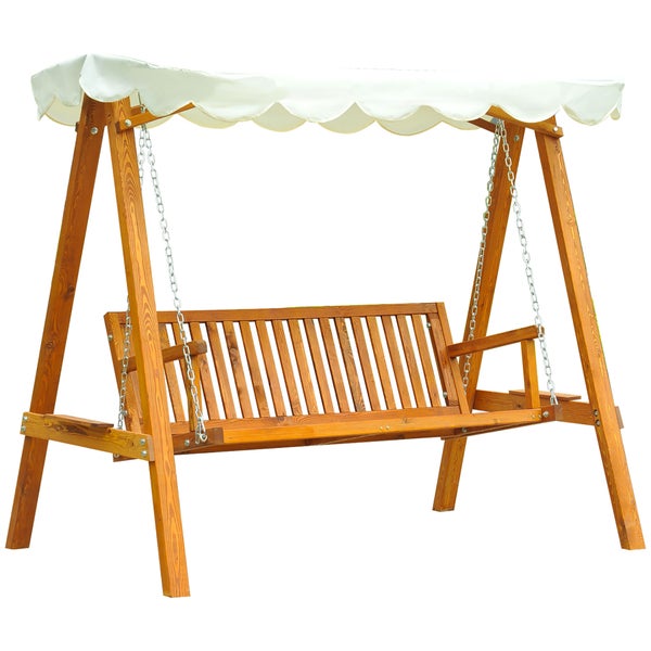 Outsunny Hollywoodschaukel, 3-Sitzer, L210 x B130 x H185 cm, Lärche, Natur+Crème