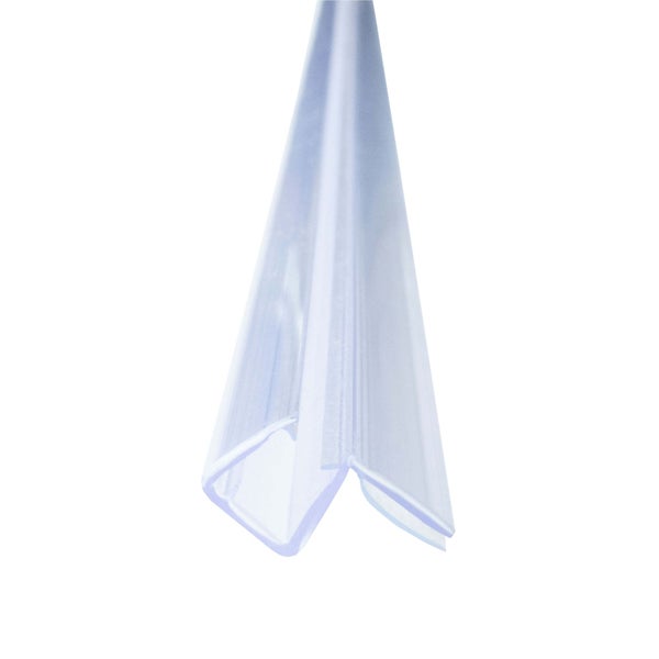 Transparente Duschdichtung aus Kunststoff mit U-Profil und flexibler Dichtlippe.