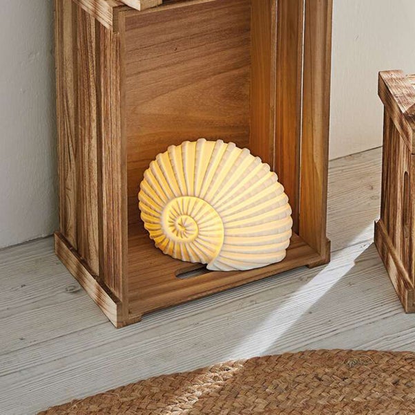 FRANK FLECHTWAREN | LED-Muschel White, PORZELLAN, KUNSTSTOFF, 18 x 9 x 15 cm