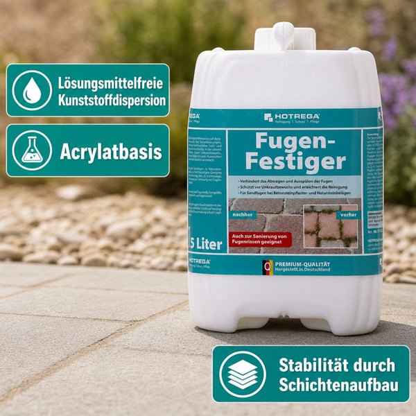 Hotrega Fugen Festiger Kunststoffdispersion auf Acrylatbasis für Betonsteinpflaster und Natursteinbeläge in 5 Liter Kanister.