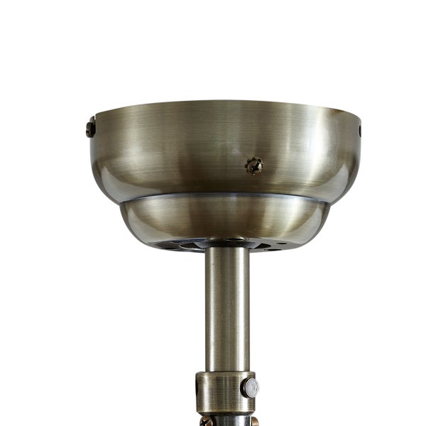 Deckenbaldachin aus Metall für Deckenventilatoren in Antikmessing mit Verlängerungsstange.