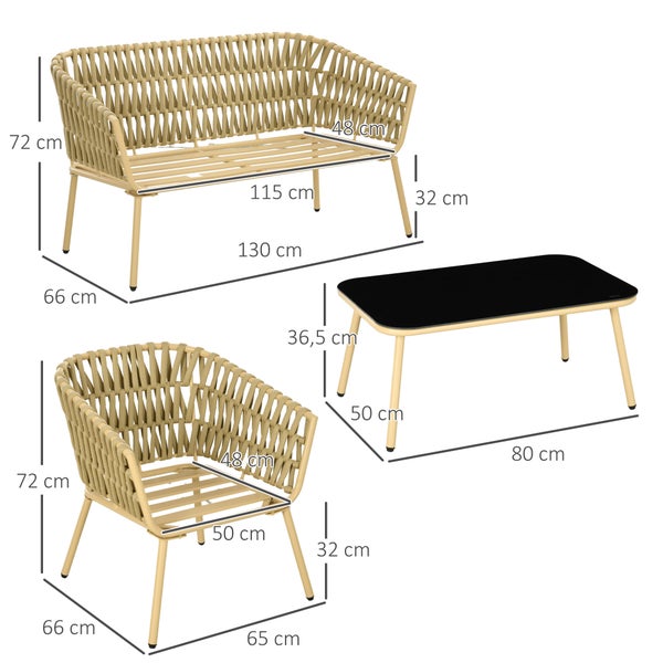 Outsunny 4 tlg. Gartenmöbel-Set, 130L x 66B x 72H cm, Polyester, braun