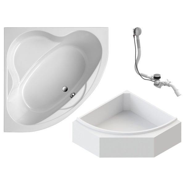 Eckbadewanne mit Wannenfuß und Ab- und Überlaufgarnitur