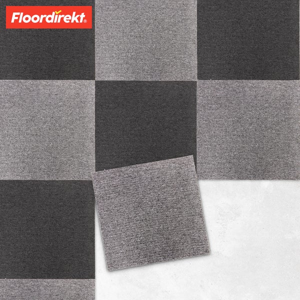 FLOORDIREKT Teppichfliese Moscow - Selbstliegend - 50 x 50 cm - Dunkelgrau