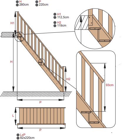 HandyStairs Holztreppe „Vega9010“ – Gerade Treppe (60 cm) – weiß grundiertes Kiefernholz – geschlossene Treppe mit Handlauf