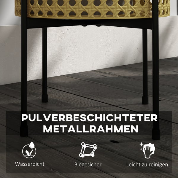 Outsunny 3er-Set Pflanzenständer Blumenständer mit Rattanoptik Pflanzenhocker Blumenhocker für Innen und Außenbereich Stahl Gold
