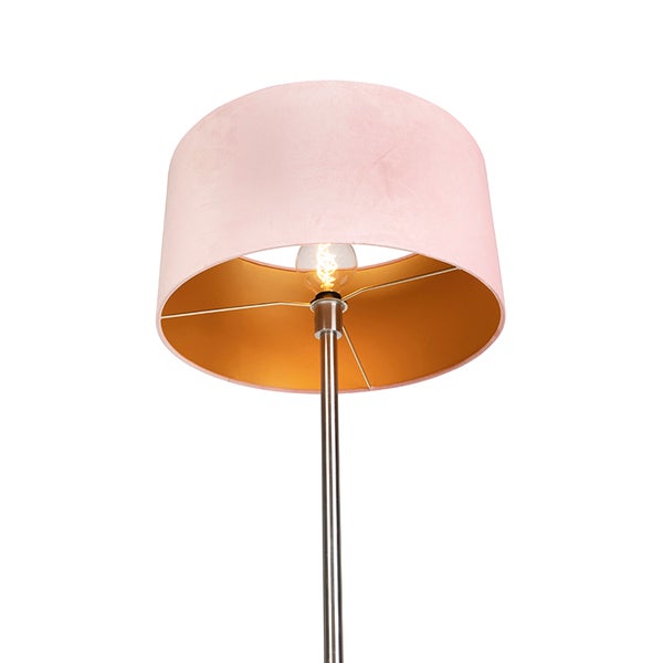 Stehlampe mit Lampenschirm aus Stoff und Metallfuß