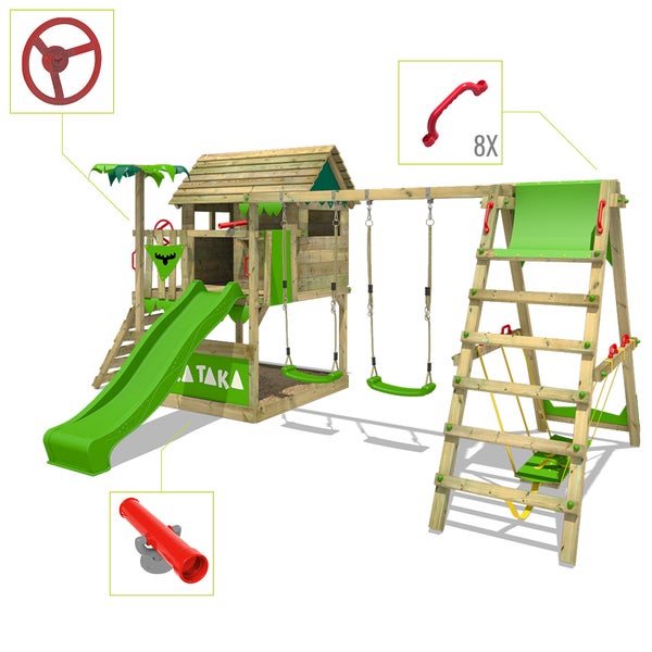 Fatmoose Spielturm Klettergerüst TikaTaka mit Surfanbau - apfelgrün