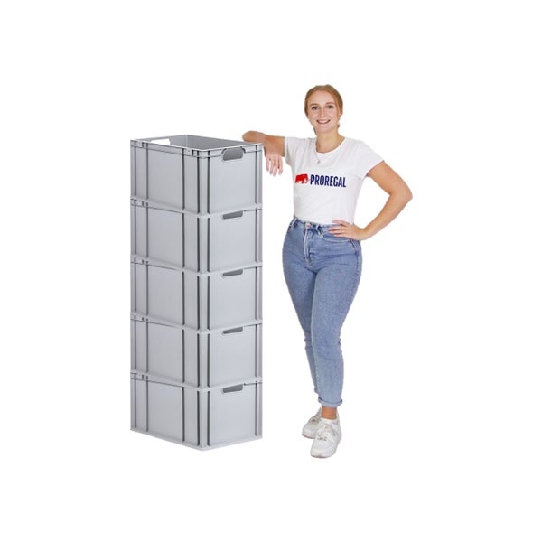 PROREGAL Spar Set 5x Eurobox Nextgen Economy Mit Scharnierdeckel & Blauen Schiebeschnappverschlüssen Griffe Offen HxBxT 32 x 40 x 60 cm 65 Liter
