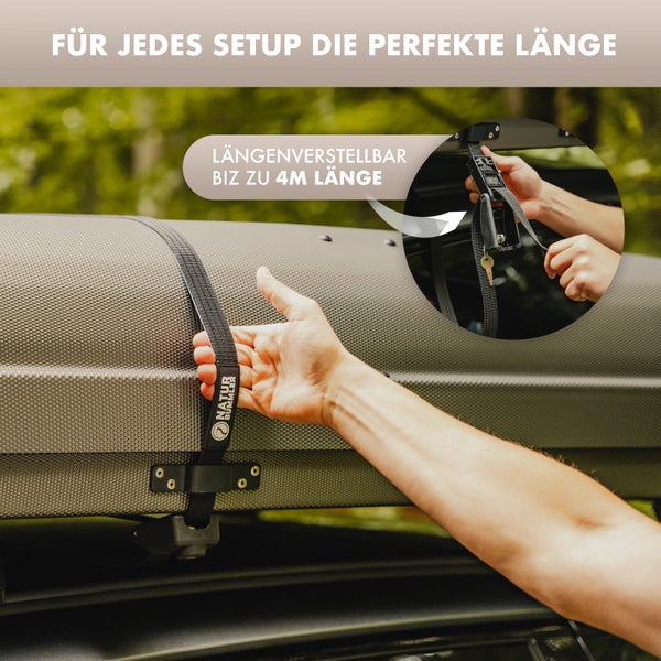 NATURBUMMLER® Abschließbarer Spanngurt - Längenverstellbar bis 4 Meter - Für Dachzelte, Dachboxen, Fahrräder usw.