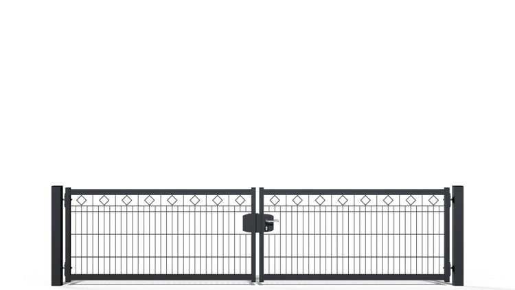 Gartentor ZAUNGURU BASIC-Line Berlin Raute aus Metall, Höhe: 83cm, Breite: 361cm, 2-flügelig inkl. Pfosten, Schloss und Zubehör, Feuerverzinkt und in RAL 7016 Anthrazitgrau pulverbeschichtet